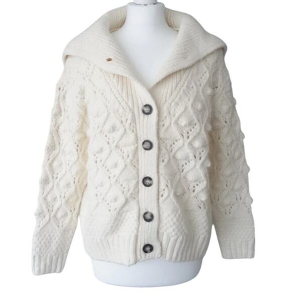 Zara Chunky Knit Sweater Button Front Cardigan Off White/Cream Womens Sz Medium - Picture 8 of 16